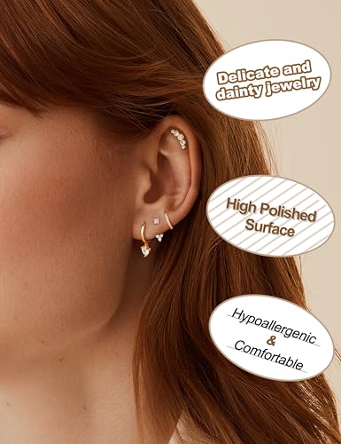 Gold Hoop Earrings for Women Hypoallergenic - 14K Gold Plated Dainty Stud Earrings Dangle Small Huggie Cartilage Earring Stacks Gold Jewelry3