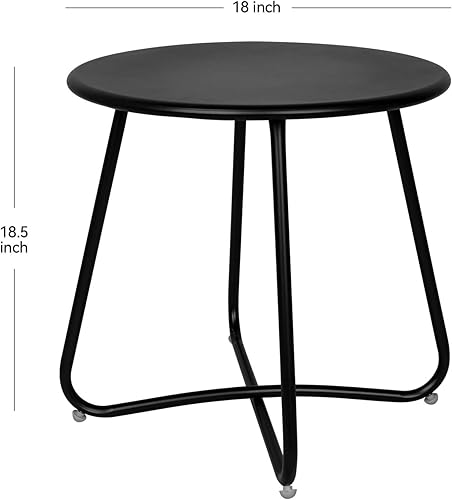 Vista 23 de Babion Mesas auxiliares negras para exteriores, mesa pequeña para exteriores, mesa auxiliar redonda de acero, mesa auxiliar pequeña para patio, Todo