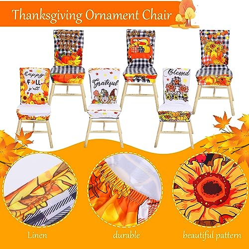 Umigy MEQ-230626-E 6 Pcs Thanksgiving Maple Chair Covers Fall Vintage Dining Chair Slipcovers Autumn Holiday Removable Washable Back Chair Covers Thanksgiving Dining Protector thumb #3