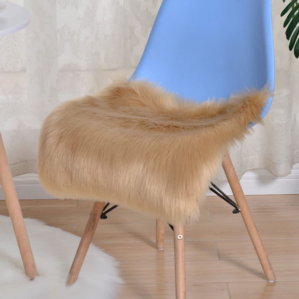 vctops Faux Fur Sheepskin Square Chair Cover Seat Cushion Pad Ultra Soft Fluffy Area Rugs Shaggy Wool Carpet for Living Room Bedroom Sofa (Khaki,18"