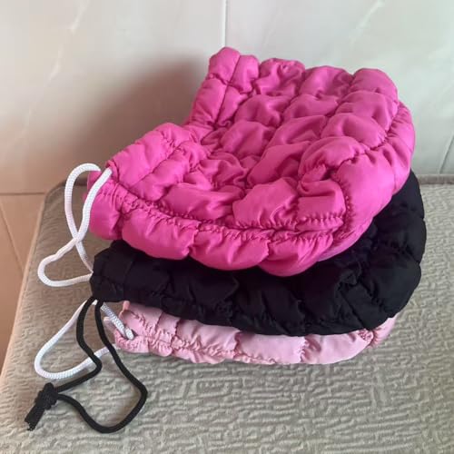 Drawstring Quilted Makeup Bag for Women Girls, Cute Puffer Skincare Cosmetic Organizer Case, Make up Pouch Purse, Portable Travel Toiletry Essentials and Accessories (Black)3