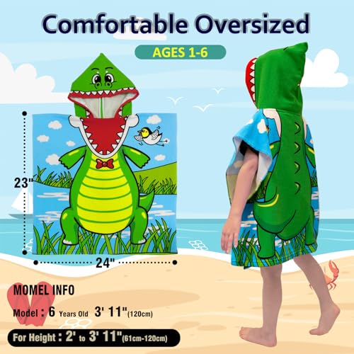 Image of growell Hooded Kids Beach Towels - Toddler Bath Towel Girls Boys Swim Cover-ups for Ages 1 to 6 Kids Pool Towels Quick Dry Lightweight Soft Microfiber Poncho Towel 24x24 (Alligator Green)