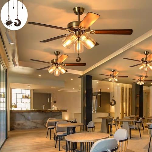 Image of Pull Chain,Ceiling Fan Pull Chain 4Pcs,12 Inches Lighting Fan Beaded Ball Fan Pull Chain Extender Ornament with Connector -Moon and Sun (Red Bronze)