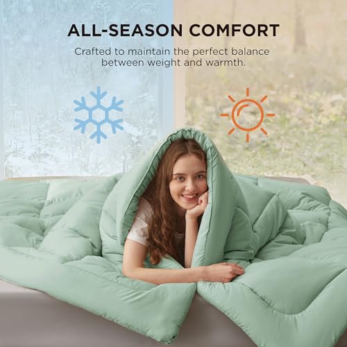 Image of Bedsure Comforter Duvet Insert - Quilted Comforters Full Size, All Season Duvet, GentleSoft Down Alternative Bedding Blanket, with 8 Tabs, Gifts for Women /Men, Sage Green, Full 86 x 82 Inches