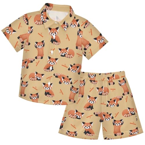Image of visesunny Funny Boy's 2 Pieces Shirt and Short Set Casual Shirts Short Sleeve Beach Shorts Summer Outfits for 3-10 Years Kids