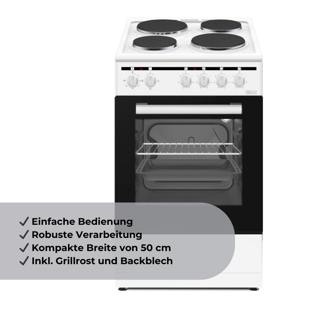 PKM Standelektroherd EH4-50KPQ | 48 Liter Garraum | Energieeffizienzklasse A | 4 Kochfelder