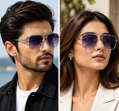 Image of Dervin UV Protected Driving Pilot Gradient Square Metal Body Sunglasses for Men and Women