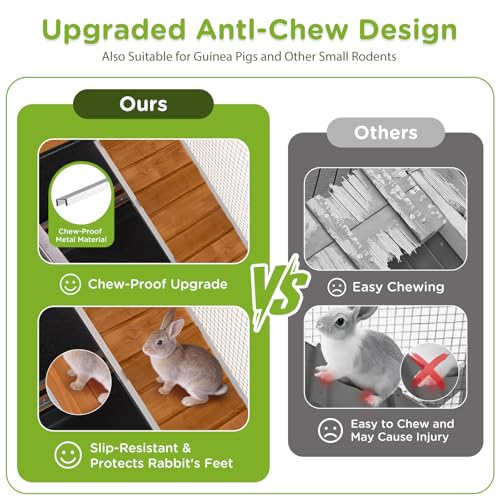 GUTINNEEN 2-Story Rabbit Hutch with Chew-Proof Full Metal Frame for Indoor/Outdoor - 62" Bunny Cage with 6 Locking Casters & 2 Pull-Out Trays for Rabbits, Guinea Pigs, Small Pets (Brown) - Image 3