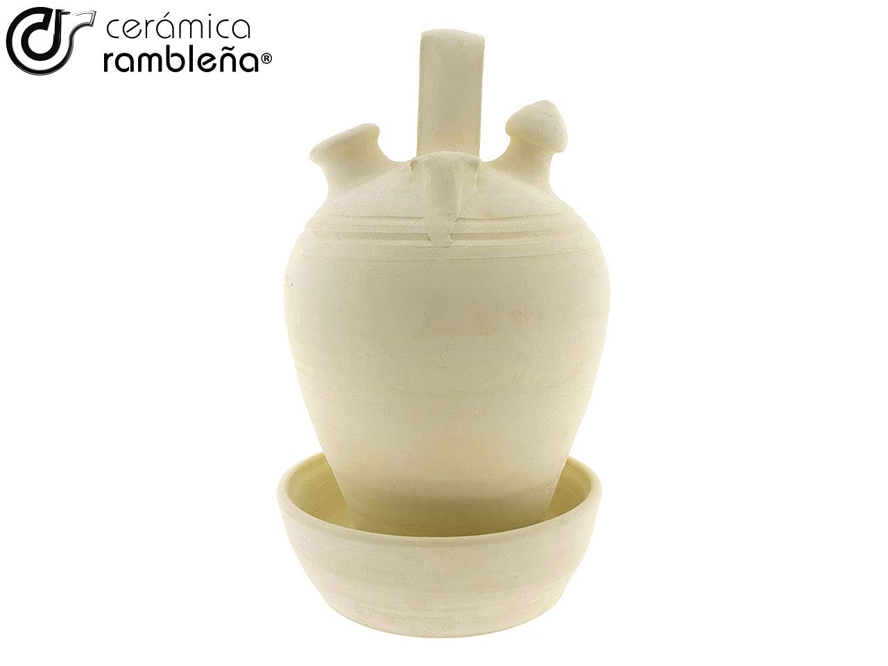 CERÁMICA RAMBLEÑA | Base de cruche en terre cuite traditionnelle Vuelta de La Rambla (Córdoba) | 100% fait main | 3 litres | Écho | plaque incluse