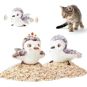 Potaroma Cat Toys 2 Pcs Flapping Sandpiper Pair-Mate, Lifelike Birds Chirp, Chargeable Touch Activated Kitten Toy Interactive Cat Kicker Exercise, Catnip Toys for All Breeds