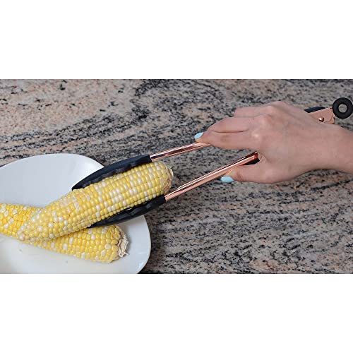 Cook With Color Stainless Steel Silicone Tipped Kitchen Food Bbq And Cooking Tongs Set Of Two 9” And 12” For Non Stick Cookware, Bpa Fee, Stylish, Sturdy, Locking, Grill Tongs, Rose Gold And Black #TOP5