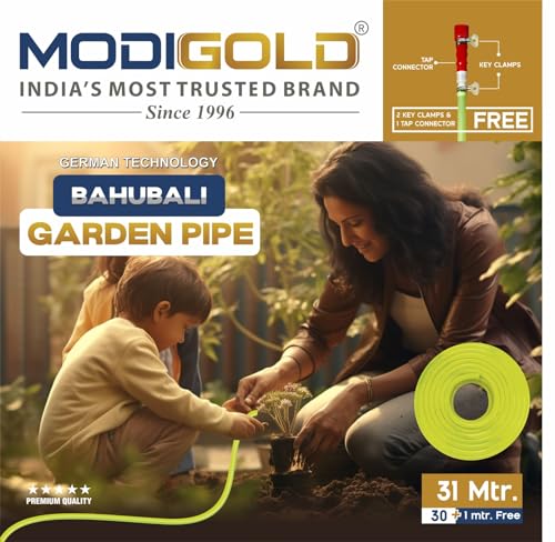 Image of BAHUBALI Garden Hose Pipe With Free Accessories | Leak Proof UV & Weather Resistant easy Recover | Easy to Connect for Home Gardening, lawn, Car Wash (Size - 30 Mtr + 1 Mtr Free) (3 /4 Inch)