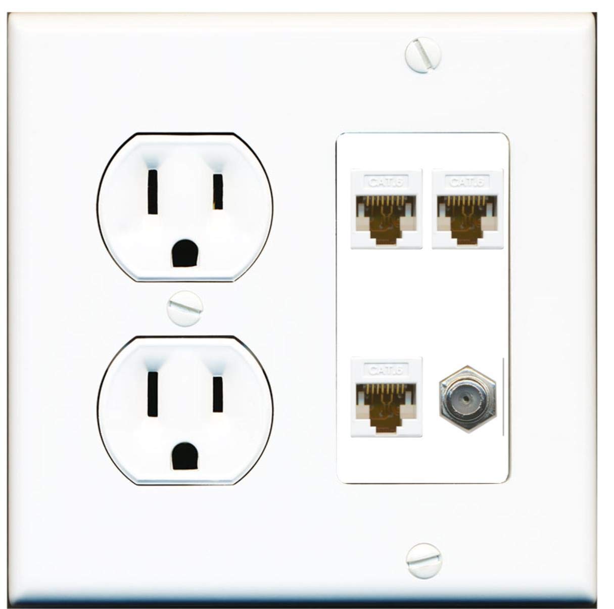 15 A okrągłe gniazdo zasilania 3 porty Cat6 Ethernet 1 kabel koncentryczny płyta ścienna TV