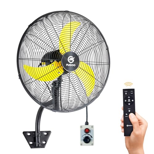 FUGOO 20'' Outdoor Quiet Remote Control Oscillating Wall Mount Fan,All Sealed BLDC Motor,4 Speed Waterproof Outdoor Fan With Remote, Heavy Duty Industrial Wall Fans for House,Patios,Garage,Warehouse