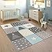 Produktbild Kinderteppich Teppich Kinderzimmer Junge Mädchen Pastell Modern Kariert Punkte Mond Sterne Weiß Grau Blau, Grösse:160x230 cm