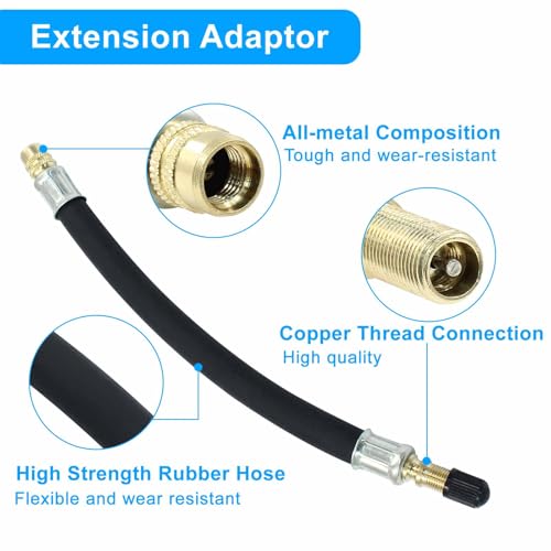 Image of Zorfeter Tire Valve Extension, 8.25 Inch Flexible Valve Stem Extenders with 90 Degree Brass Tire Valve Extension Adaptor Compatible for Cars, Harleys, RV, Truck, Bicycles, Motorcycles