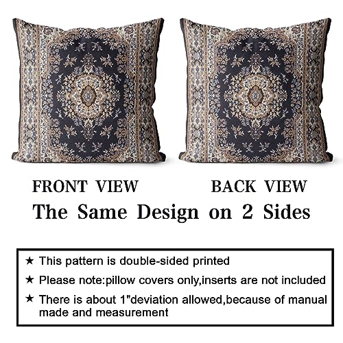 Snylcce Boho Pillow Covers 45x45 CM Set of 2 Bohemian Carpet Throw Pillows For Couch Navy Blue Red Geometric Floral Decorative Pillow Cases Farmhouse Home Decor For Sofa Outdoor(Black gold) - Image 3