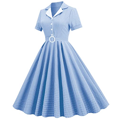 Image of Women 1950s Vintage Short Sleeve Peter Pan Collar Retro Swing A Line Midi Summer Dress Cocktail Party Evening Prom Gown