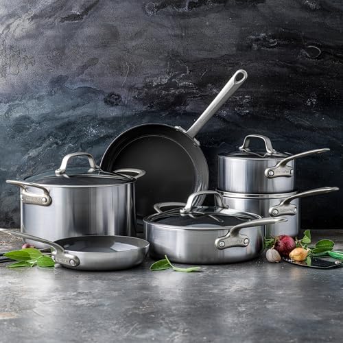 GreenPan Craft Steel 10-Piece Cookware Set with Bonus Pan Protectors, Silver by GreenPan - Image 2