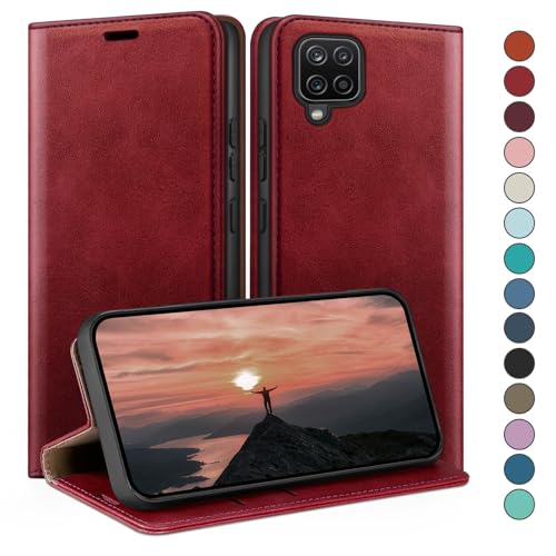 Coque Samsung Galaxy A12 rouge étui cuir portefeuille idéal pour vos sorties