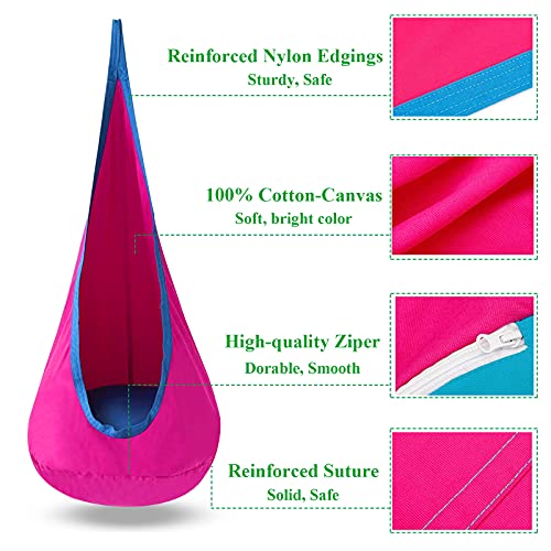 Dearcool Kids Pod Swing Seat, Child Hammock Chair With Inflatable Cushion, Cotton, For Indoor And Outdoor Use, With Adjustable Belt, All Accessories Included (Rose) #TOP2