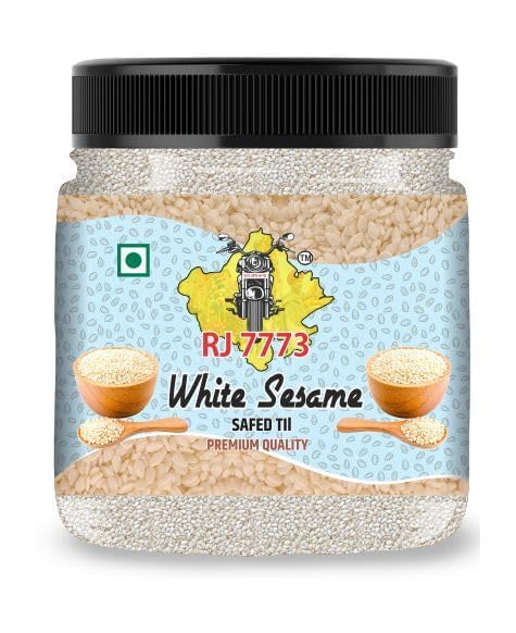 RJ 7773 Organic White Sesame Seeds | Safed Tal For Weight Management High In Nutrient | Dietary Fibre | Superfoods Til Seeds For Eating Fresh And Natural White Sesame (250g)