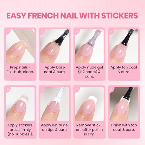 Image of Beetles French Tip Gel Polish - Blush Moonlight, 2 Colors HEMA-Free Summer White Pink Gel Nail Polish Set 15ML with Styles Stickers, Same Color Bottle, Soak Off UV LED Nails