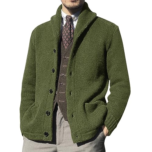 Men's Cardigan Sweaters Solid Color Button Lapel Long Sleeve Knitted Sweater Autumn Winter