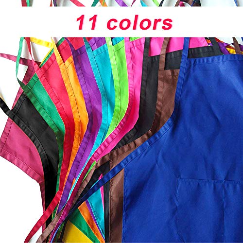TRENDBOX Total 11 PCS Plain Color Bib Apron Adult Women Unisex for Waist size 23" to 35" Durable Comfortable with Front Pocket Washable For Cooking Baking Kitchen Restaurant crafting