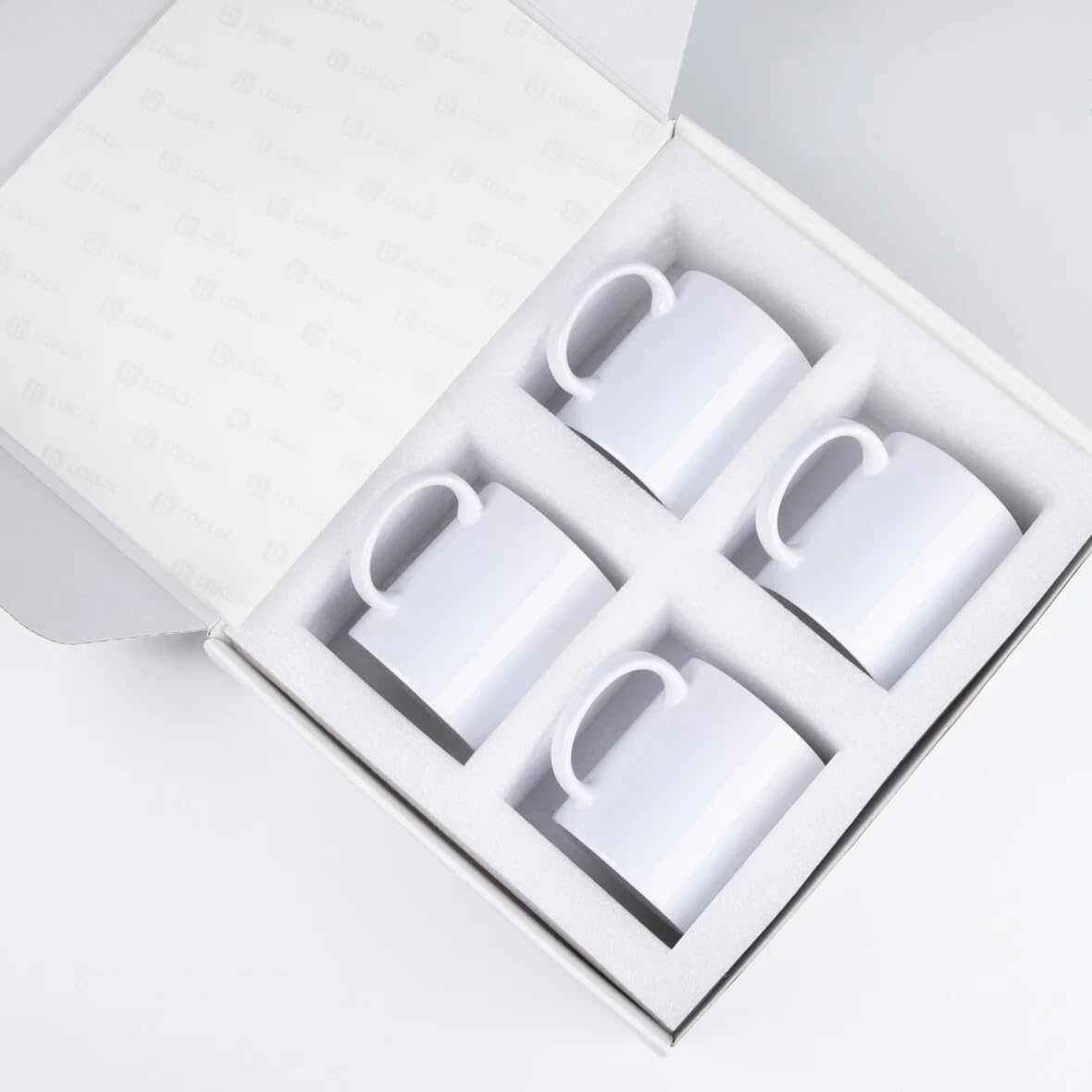 LOKLiK Starter Pack per Auto – Personalizza Tazze, Bicchieri, Bottiglie e Borse – 4 Tazze per Sublimazione Bianche e 20 Fogli di Carta per Sublimazione – Personalizzazione con Sublimazione