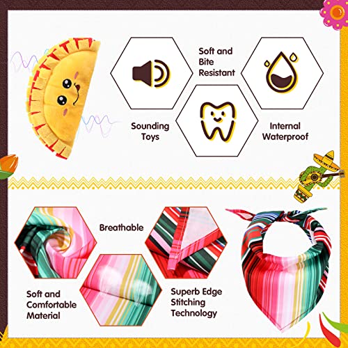 3 Pcs Cinco De Mayo Dog Bandana Mexican Taco Plush Toy Cinco De Mayo Fiesta Fabric And Straw Sombrero Headbands Dog Sombrero Hat Pet Triangle Bib Plush Squeaky Stuffed Toy For Small Medium Large Dog #TOP2