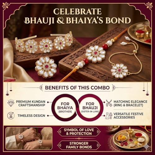 Image of SAUDEEP INDIA Decorative Fridge Magnet for Refrigerator Decor | Free Couple Lumba Rakhi Set for Bhaiya Bhabhi with Hair Band & Ring | Raksha Bandhan Gift Combo Festive Home Decor