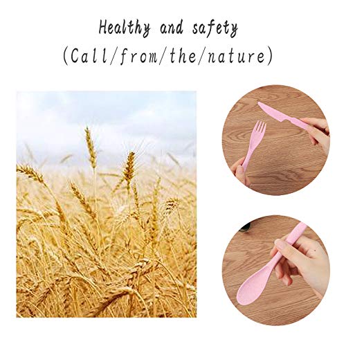 4 Sets Wheat Straw Cutlery,Portable Travel Spoon Fork Knife,Reusable Eco-Friendly Bpa Free Utensils For Kids Adult Travel Picnic Camping(Green,Barley,Pink,Blue) #TOP5