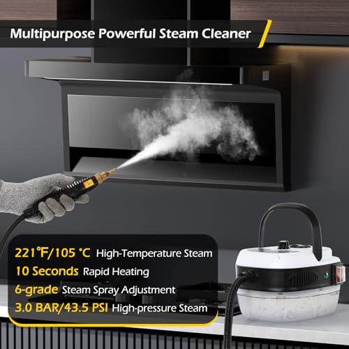 Image of Dyna-Living Steam Cleaner 2500W Engine Steam Cleaner For Auto Detailing | High Pressure Steam Cleaner, 33.8 oz Tank, 6-Gear Steam Adjustable, 10s Heat-Up Handheld Steamer for Cleaning, Grout, Dirt