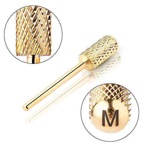 Image of Makartt Safety Nail Drill Bit Gold Carbide Carbide Bit Medium Round Gold Nail Art Tools Nail File Bit Remove Gel Polish Dip Powder Nail Extension Gel Drill Bit 3 /32 inch Manicure B-30