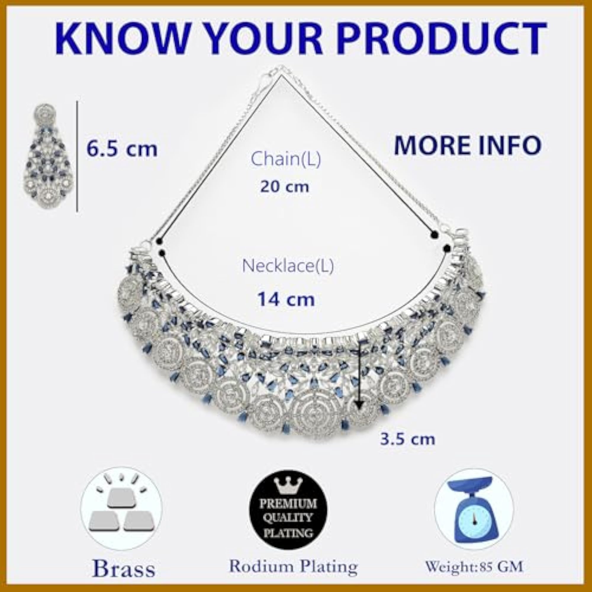 Rhodium-Plated Silver American Diamond Choker Necklace Set with Earrings