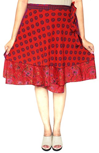 Maple Clothing Women's Indian Vintage Silk Sari Magic Wrap Around Skirts Short Boho Two Layers Multicolored Wholesale 5 Pcs Lot4