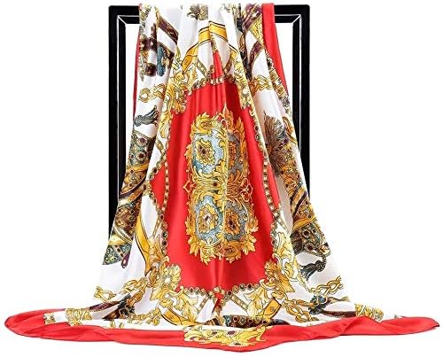 Shawl Large Hijab Scarves for Women Fashion Print Silk Satin Scarf Female Square Shawls Head Scarfs for Ladies Scarf (28 90X90cm)