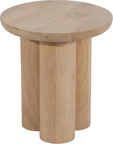 Mesa decorativa escandinava de madera de mango maciza con base escultórica, mesa auxiliar redonda hecha a mano para sala de estar, dormitorio,