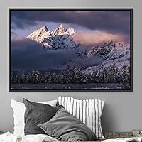 Framed Canvas Wall Art Snow Mountain Cool Expressive Farmhouse/Country Landscape Mountain Top Multicolor Photography Portrait Realism - 16x24 inches