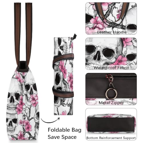 Sac fourre-tout en polyester résistant imprimé tête de mort grand format zippé