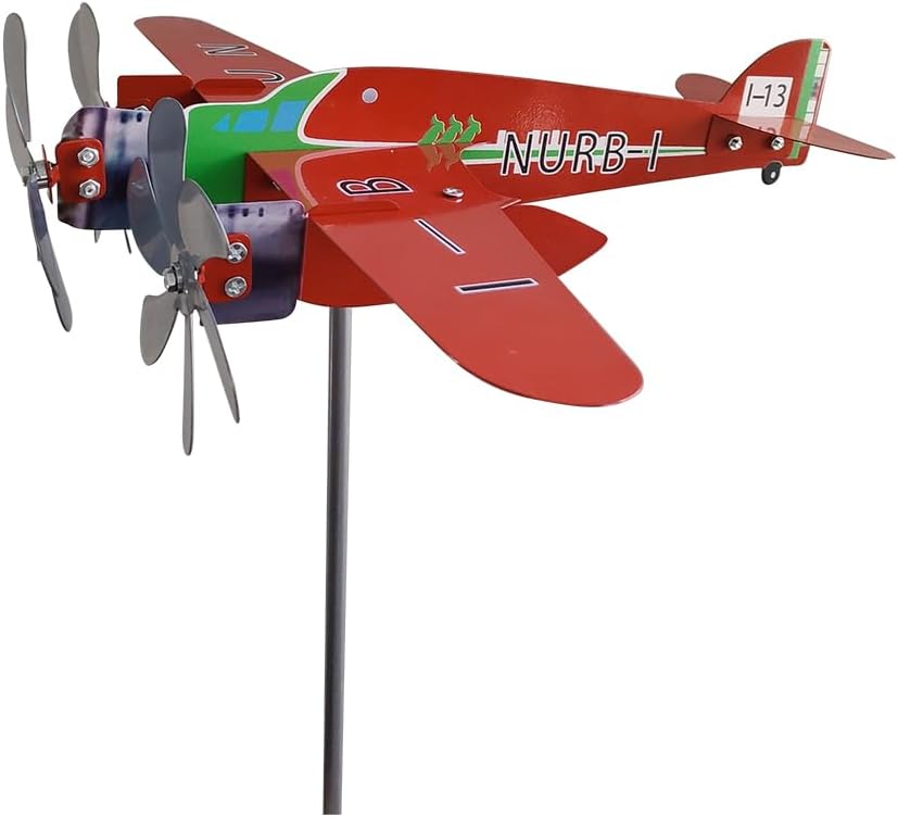Red Airplane Weathervane, Kinetic Metal Wind Spinners for Yard and Garden, 3D Kinetic Wind Spinner Wind Catchers Sculpture, Airplane Weathervane Metal Wind Spinner