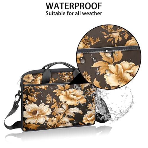 Bolso para laptop con patrón floral dorado 15 pulg miniatura 3