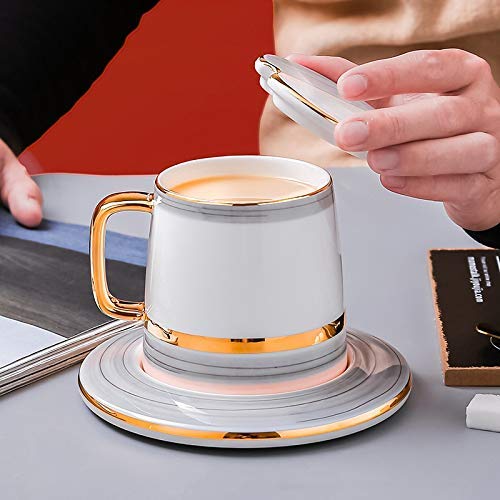 Taza de té Negra, Juegos de Tazas de café de cerámica con Esmalte de Perlas, 3 uds. con Tapa, Plato, Cuchara, Tazas, té con Leche, Vasos de café, 400m
