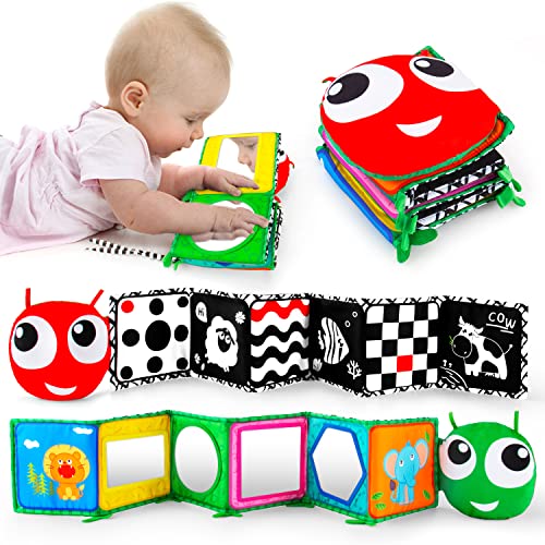 Image of Inbeby Black and White High Contrast Sensory Baby Crib Toys Soft Book, Standable Tummy Time Mirror Toy for Baby Newborn 0 3 6+ Months Brain Development Infant Boy Girl 0 6 Month Multi-Function
