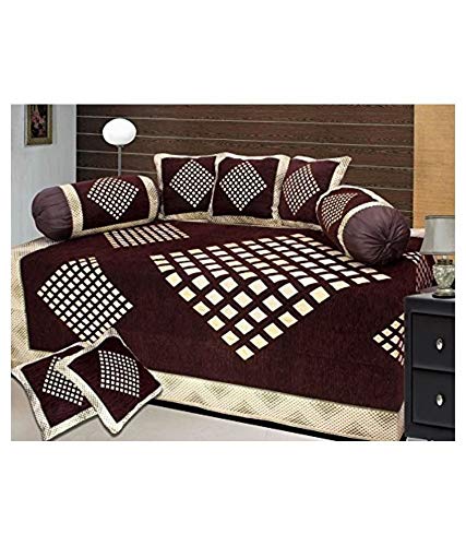 GLEAM 500 TC Velvet Diwan Set of 8 with 1 Single bedsheet, 5 Cushion Covers and 2 Bolster Covers -Twin Size (Coffee-1)-image-41