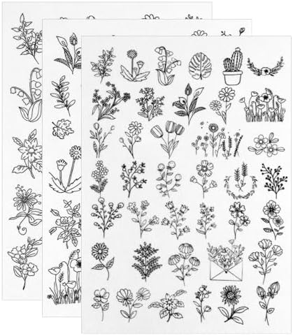 3 Sheets Water Soluble Embroidery Patterns Stabilizers Tear Away Patterns Floral Stick and Stitch Embroidery Paper Wash Away Sunflower Designs Transfer Pattern Stabilizers for Hand Sewing Lover