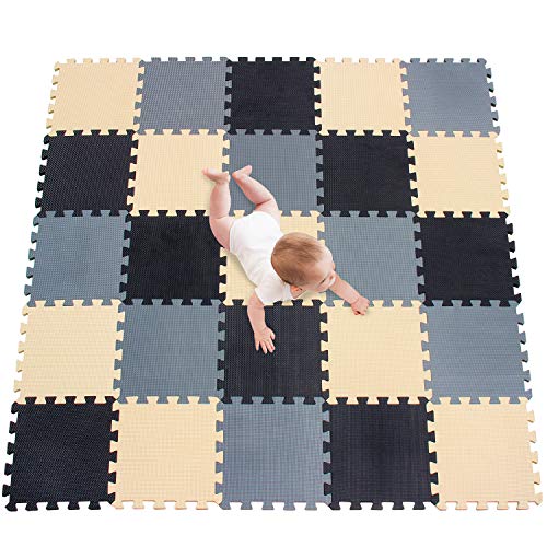 meiqicool Alfombrillas para Puzzles | Alfombra Puzzle para Niños Bebe Infantil Suelo de Goma EVA Suave 142 x 142 cm 25 Piezas Negro-Beige-Gris Cover