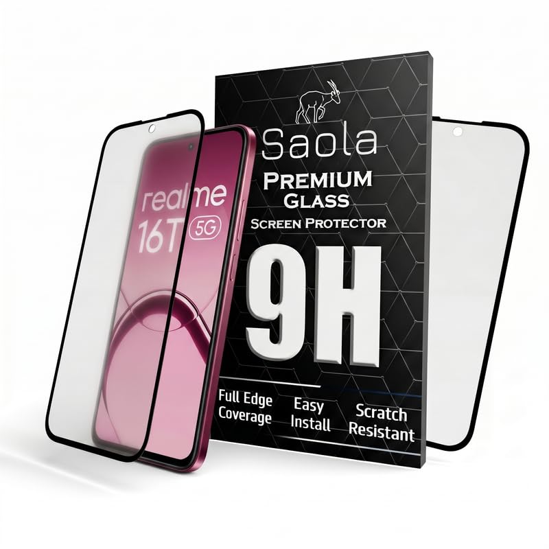 Image of Saola HD Matte Tempered Glass With 18H Hardness For Realme 16T 5G (PACK OF 1) with Hassle-less Installation Kit. Full screen Coverage. 6.81 inch