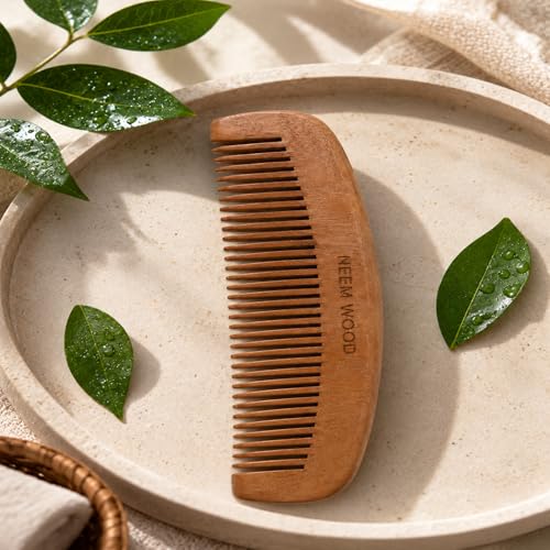 Image of GITGRNTH Natural Neem Wood Comb for Women & Men, Handcrafted Anti Static Wooden Hair Comb for Hair Detangling, Eco Friendly Fine Wooden Comb for Frizz Control, Scalp Care & Hair Breakage Prevention
